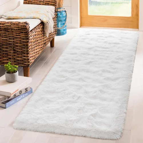 Vista 26 de Terrug Alfombra Corredor Negra Esponjosa para Dormitorio, 2x6 Pies Lindas Alfombras de Área de Pelo Largo para Pasillo, Alfombra de Felpa Suave