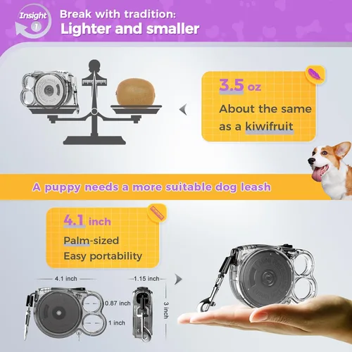 Vista 2 de Correa retráctil de 10 pies para perros pequeños, cachorros y gatos, 360° sin enredos, freno de una mano, aplicable a mascotas de tamaño pequeño