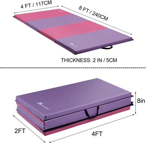 Vista 5 de Esterilla de gimnasia (4 x 8 x 2 pulgadas) / 4 x 10 x 2 pulgadas, estera plegable para ejercicios de aeróbic, esteras gruesas para estirar