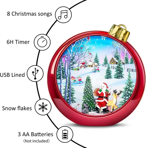 Vista 5 de Gran Bola de Nieve Navideña de Papá Noel con Faro de Luz y 8 Canciones, Bolas de Nieve Grandes Rojas de 8.7" de Navidad para Niños y Adultos
