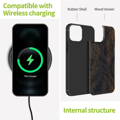 Vista 8 de Carveit Funda magnética de madera para iPhone 13 [madera real dura y TPU suave] funda protectora de madera única y elegante a prueba de golpes
