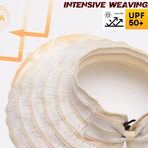 Vista 4 de Sombreros de visera para mujer, estilo vintage, de ala ancha, enrollables, para verano, playa, jardín, sombrero ligero y plegable