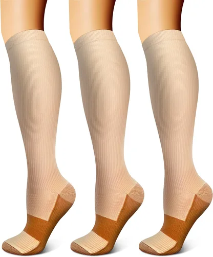 Vista 15 de FEYHAY Calcetines de compresión de cobre (3 pares) de 15-20 mmHg de circulación es la mejor atlética y diaria para hombres y mujeres, correr