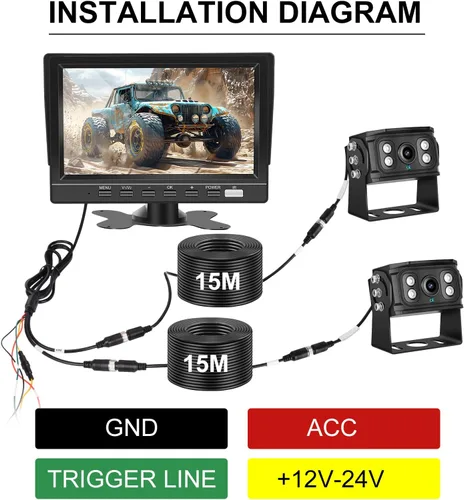 Vista 7 de Cámara de respaldo dual RV de 7 pulgadas, pantalla 4K, grabación en bucle, sistema de control de voz IP68, cámara de visión trasera nocturna