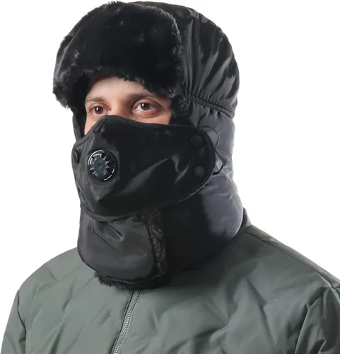 Vista 2 de Sombrero de trampero de soldados con máscara facial resistente al viento sombrero ruso de invierno