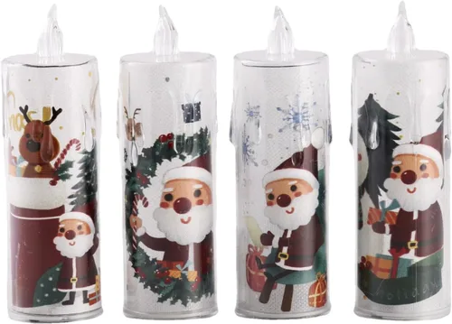 Vista 6 de Juego de 4 velas navideñas sin llama, 5.12 pulgadas de alto, velas LED de Navidad con efecto de llama 3D, luces navideñas vintage que funcionan