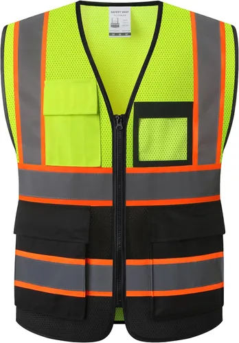 Vista 15 de Chaleco de seguridad reflectante para hombres y mujeres, chaleco de construcción que cumple con el estándar ANSI/ISEA