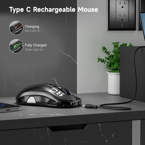 Vista 8 de Uciefy Ratón Bluetooth inalámbrico, Ratón LED recargable para portátil