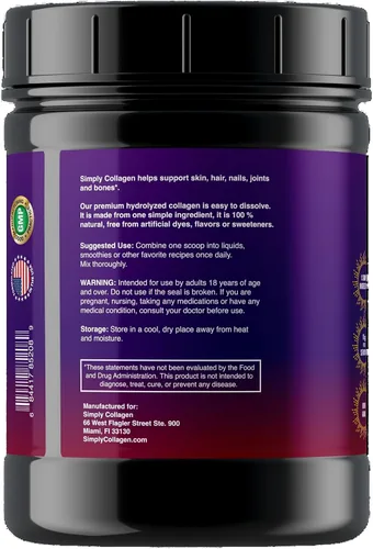 Vista 9 de Simply Collagen® Péptidos de colágeno hidrolizados en polvo alimentados con pasto, sin sabor, tipo I y III para apoyar el cabello, la piel