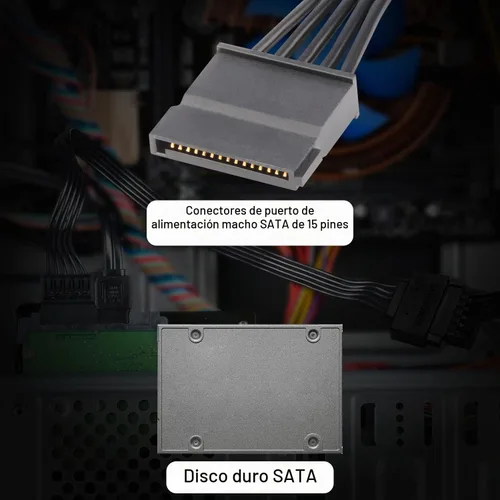 Vista 3 de J&D Cable de extensión de alimentación SATA de 15 pines (paquete de 2), cable Sata macho a hembra, extensión de cable de alimentación SATA, 10