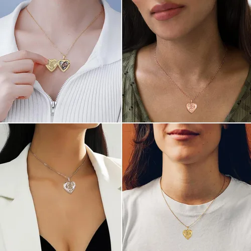 Vista 2 de Supcare Collar con medallón de alas de ángel con imagen de recuerdo personalizado, regalo de recuerdo para mujeres (paquete de regalo)