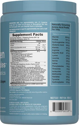 Vista 2 de NeoCell Polvo de biopéptidos de colágeno múltiple 10oz