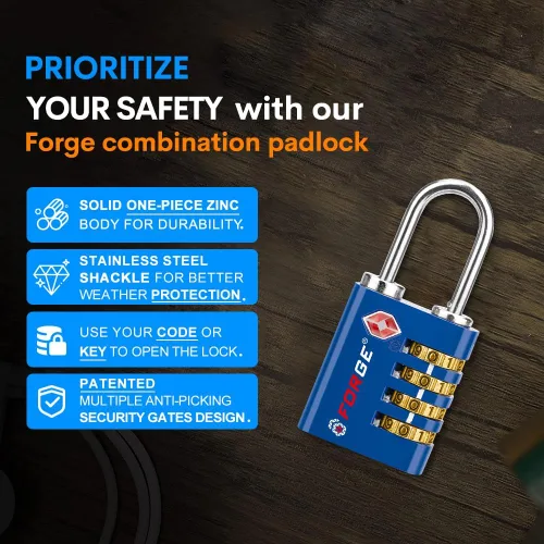 Vista 6 de Forge Doble apertura cerradura de acceso con llave o combinación, cerraduras aprobadas por la TSA para equipaje, estuche Pelícano, viajes, gimnasio