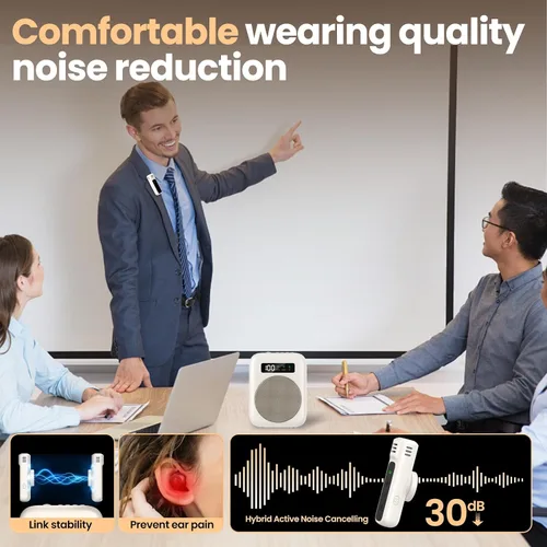 Vista 5 de Amplificador de voz con micrófono lavalier Bluetooth, amplificador Bluetooth para profesor, amplificador de voz portátil, sistema de micrófono
