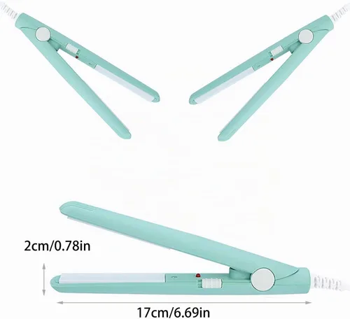 Vista 4 de Mini plancha de pelo 2 en 1 recto y rizado Plancha de cerámica turmalina placa 100-240V 20W US Plug (verde)
