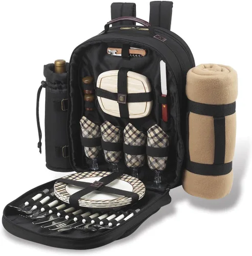 Vista 5 de Picnic at Ascot Mochila de picnic para 4 personas equipada con enfriador, soporte para vino aislado y manta - Diseñada y montada en los Estados