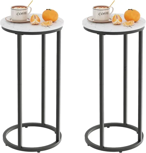 Vista 8 de Easy Paws - Mesa auxiliar en forma de C, mesa lateral pequeña para sofá y cama, mesa de aperitivos dorada para espacios pequeños, sala de estar