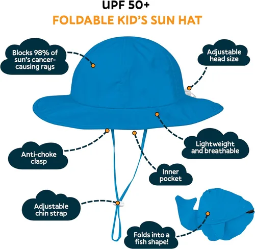 Vista 2 de GearTOP Sombrero de sol para niños con protección UV, sombrero de sol para niños y niñas, sombrero de playa para niños, sombrero Boonie para niños
