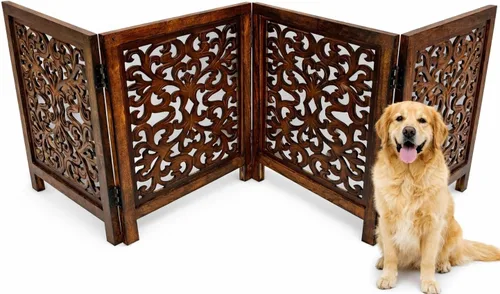 Vista 20 de Puerta independiente para mascotas para perros, puerta plegable de madera para perros para casa, puerta interior para perros para escaleras