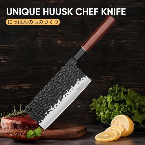Vista 4 de Huusk Cuchillo Japonés Cortador de Carne - 6.7" Cuchillos Forjados a Mano, 3 Capas 9CR18MOV Cuchillo de Cocina de Alto Carbono, Cuchillos de Cocina