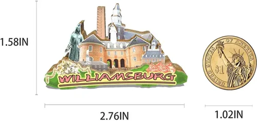 Vista 3 de Imán de Williamsburg de Estados Unidos para nevera de madera 3D, monumentos de viaje, coleccionables, recuerdos, decoración hecha a mano