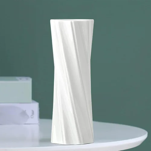 Vista 8 de Jarrón de cerámica blanca, 8.4 pulgadas de alto, florero artístico de estilo clásico para chimenea, dormitorio, cocina, sala de estar, centros