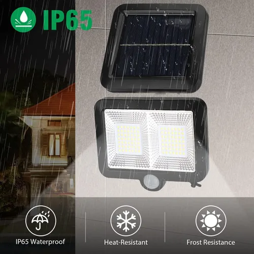 Vista 4 de Lámpara dual de 98 LED, luces solares de inundación con 98 LED, detector de movimiento, cable de 16.5 pies, luces LED impermeables IP65 para puerta