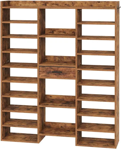 Vista 9 de HOOBRO Zapatero de 10 niveles de alto, organizador grande de zapatos de madera de 47 pulgadas, estante de zapatos de 61 pulgadas de alto con cubos