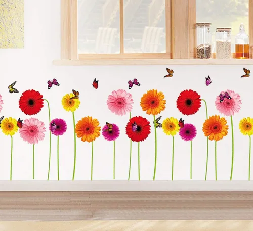 Vista 4 de DNVEN Calcomanías de pared de girasol de verano con mariposas coloridas calcomanías de pared extraíbles e impermeables para decoración de girasol