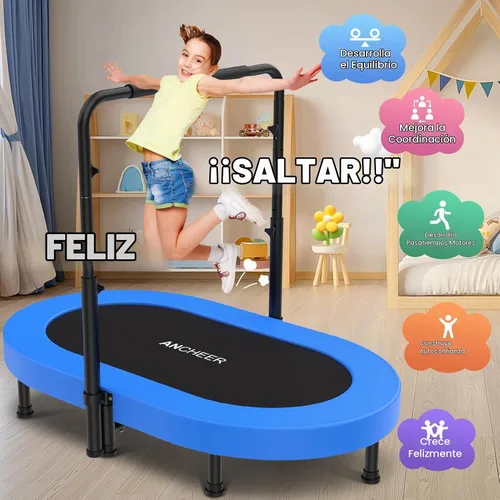 Vista 4 de ANCHEER Mini trampolín doble de 56 pulgadas para niños, mini rebote con mango ajustable de 5 niveles, trampolín para padres e hijos para niños Azul