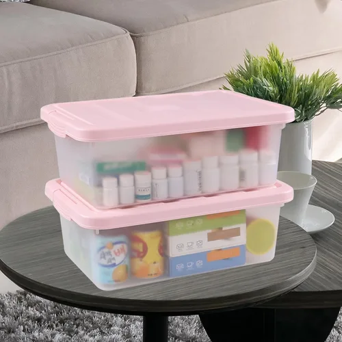 Vista 4 de Rosebloom - Caja de almacenamiento de plástico de 14 cuartos de galón, contenedor de almacenamiento con tapa rosa, 2 paquetes