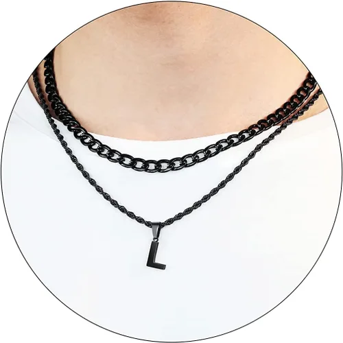 Vista 86 de SENRAN Collar con inicial en capas de la A a la Z para hombre, cadena de cuerda torcida de acero inoxidable de 18 a 20 pulgadas, dije de letra
