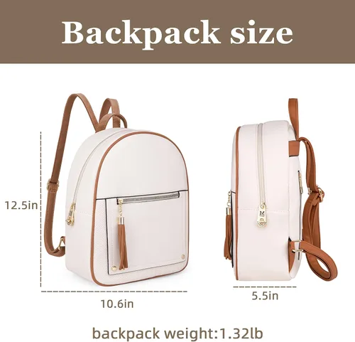 Vista 3 de Montana West Mochila mediana para mujer, mochila antirrobo con cremallera segura y borla, Mochila Beige y Marrón, Mochilas de viaje