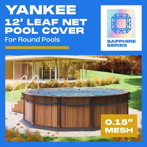Vista 2 de Yankee - Cubierta de red de hojas para piscina redonda sobre el suelo de 12 pies, resistente de 0.15 pulgadas, red para proteger de hojas, desechos