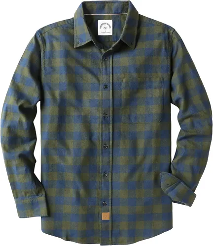 Vista 40 de Dubinik® Camisa de franela, para hombre, de manga larga, a cuadros, suave, 100% algodón, informal, con botones, ajuste regular Gris Negro