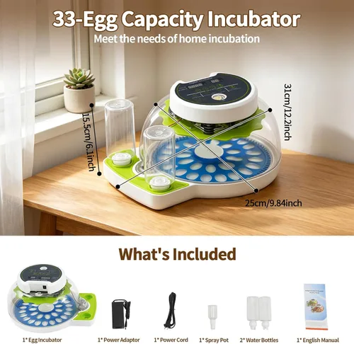 Vista 3 de Incubadora de huevos de codorniz para incubar 33 huevos de codorniz con girador automático y control de humedad, criador de codornices pequeñas