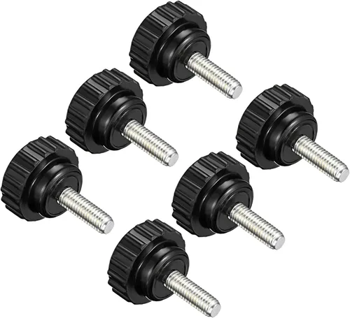 Vista 19 de Perillas de sujeción moleteadas, rosca macho M4 x 0.394 in, cabeza de 0.630 in, pomos de plástico termoestable para tornillo de pulgar negro