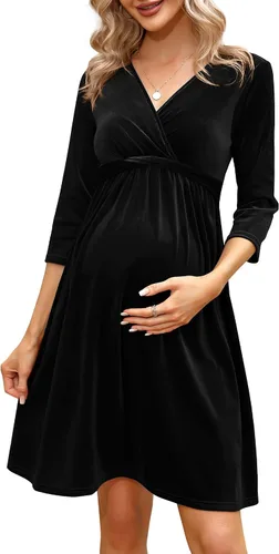 Vista 16 de Camisas de maternidad para mujer, cuello cuadrado, manga larga abombada, linda, casual, blusas, ropa de otoño Albaricoque