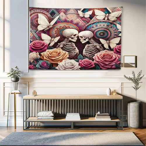 Vista 17 de Ambesonne Tapiz Trippy, vista panorámica de la cascada con bosques de ensueño y mandala oriental psicodélico, decoración de tela para colgar
