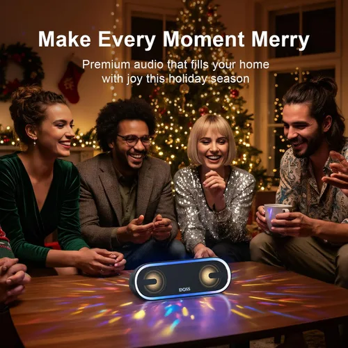 Vista 8 de DOSS SoundBox Pro+ P300 parlante Bluetooth con sonido estéreo de 40 W, graves adicionales, impermeable IPX6, emparejamiento TWS, diversos efectos