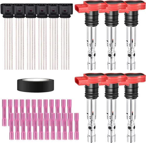 Vista 17 de Juego de 4 bobinas de encendido y arnés de cableado con conector pigtail compatible con Accord Odyssey Acura Saturn 3.0L 3.2L 3.5L V6 C1221 UF242