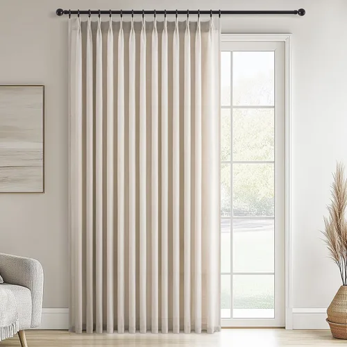 Vista 33 de Topfinel 2 paneles de cortinas plisadas de lino beige y blanco de 63 pulgadas de largo, para dormitorio y sala de estar, cortinas semitransparentes