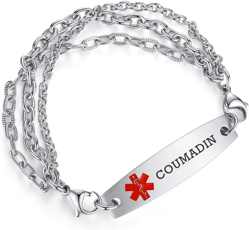 Vista 23 de Brazaletes de alerta médica ajustables de 7.5" a 9" para mujer/hombre, de acero inoxidable, intercambiables Cadena de bloque