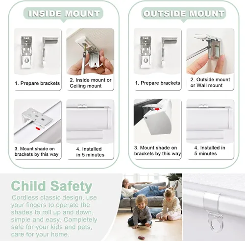 Vista 6 de MiLin Persianas sin cordones estilo cebra para ventana, persianas y persianas de doble capa, corte personalizado a la medida, con control de luz