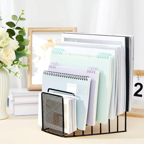 Vista 2 de Organizador de archivos de alambre de 7 secciones para escritorio, soporte de archivos inclinados de malla metálica, estante para carpetas de cartas
