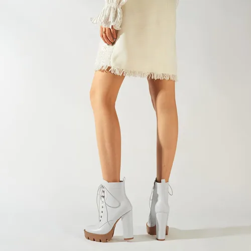 Vista 6 de Botines de plataforma para mujer, de tacón grueso, suela de lengüeta, botas de combate con cordones y tacón alto