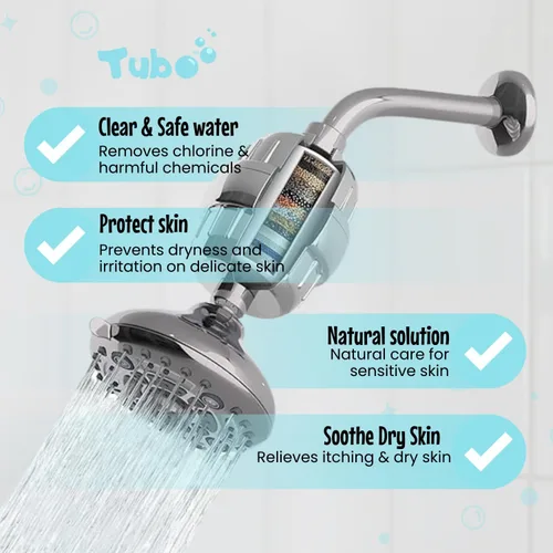 Vista 3 de Tubo Filtro de ducha de 20 etapas, elimina hasta el 99% del cloro, metales pesados y otros contaminantes, mejora la piel y el cabello, instalación