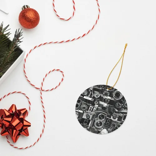 Vista 5 de Retro Cool Camera Collection Print Modern Round Christmas Ornaments, Ready-to-Hang Christmas Vacation Ornaments and Decor