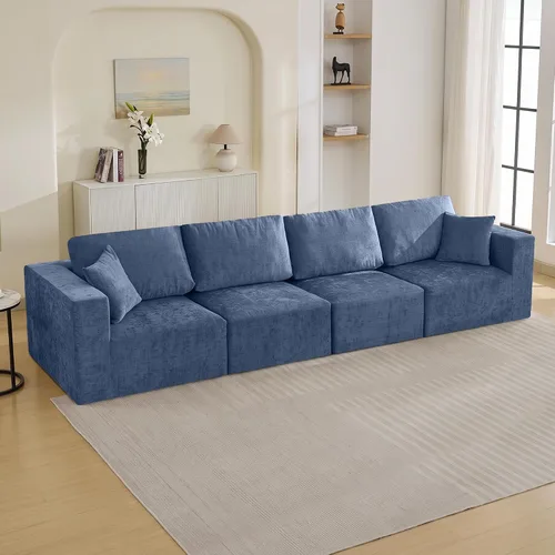 Vista 30 de WUTUTUEE Sofá modular en forma de U de 115 pulgadas, sofá modular modular de 3 plazas con 2 otomanas móviles, sofá cama convertible de pana con Beige