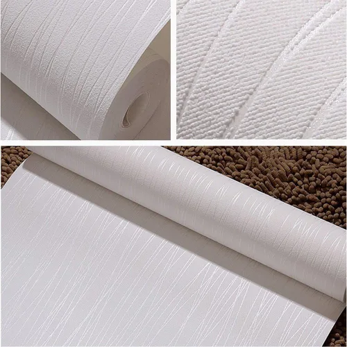 Vista 3 de QIHANG - Rollo de papel tapiz de pared de moda moderna no tejida con rayas lisas, para sala de estar, dormitorio, color blanco, rollo de papel tapiz